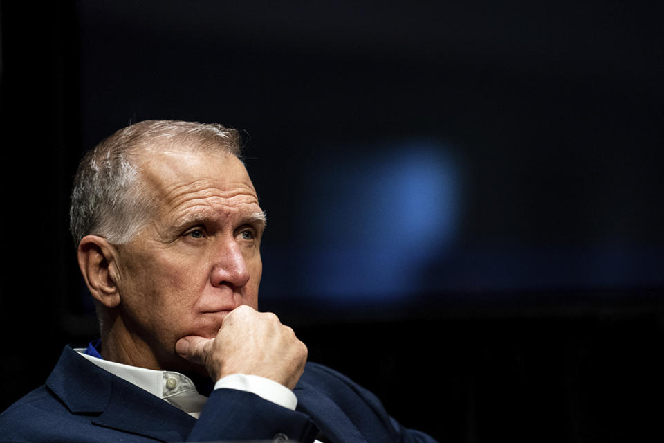 FILE - In this June 11, 2020 file photo, Sen. Thom Tillis, R-N.C., attends a Senate Judiciary Committee business meeting to consider authorization for subpoenas relating to the Crossfire Hurricane investigation, and other matters on Capitol Hill in Washington. Tillis said on Friday, Aug. 28,  he “fell short of my own standard