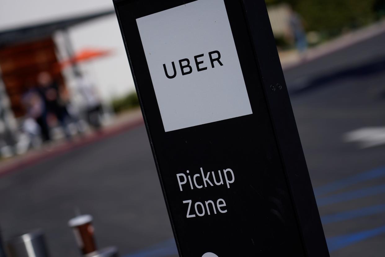 An Uber pick-up location is pictured in San Diego, California, California, September 30. 2019.    REUTERS/Mike Blake