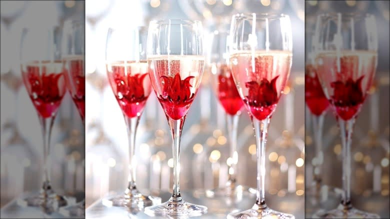 Hibiscus in champagne flutes
