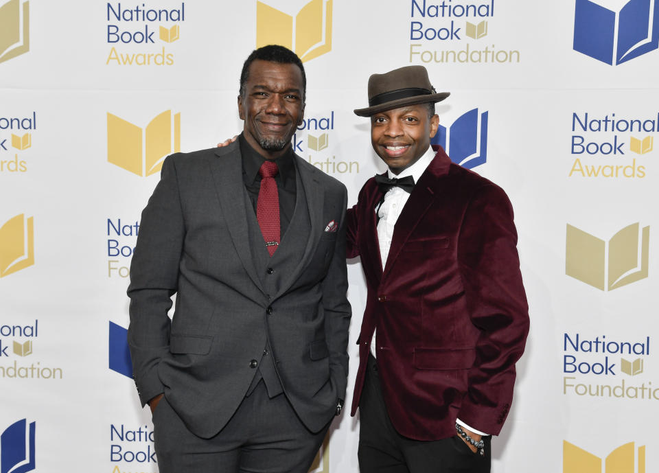 Jason Mott, left, and Robert Jones, Jr attend the 73rd National Book Awards at Cipriani Wall Street on Wednesday, Nov. 16, 2022, in New York. (Photo by Evan Agostini/Invision/AP)