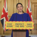 Screen grab of Home Secretary Priti Patel during a media briefing in Downing Street, London, on coronavirus (COVID-19). (Photo by PA Video/PA Images via Getty Images)