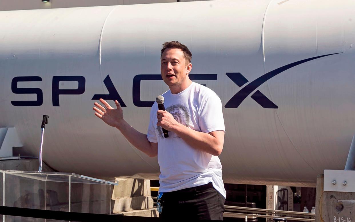 Elon Musk at SpaceX's Hawthorne campus - Copyright 2017 The Associated Press. All rights reserved.