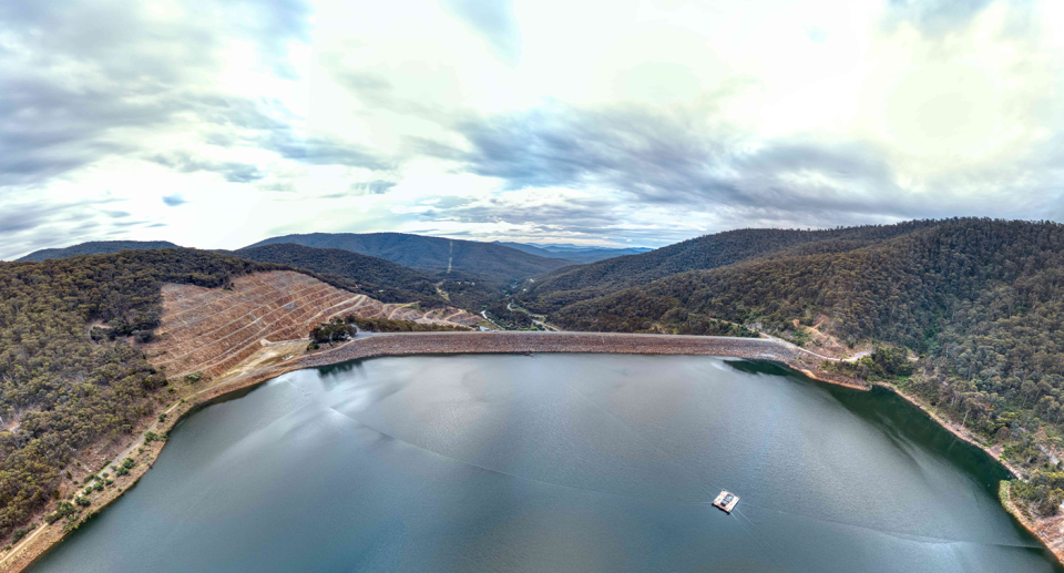 Victoria's Dartmouth Dam. Hillsides in the background.