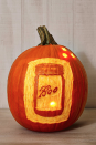 <p>To complement your farmhouse chic decor, take the time to carve out a classic mason jar on your pumpkin. Instead of the iconic Ball logo, go with something more festive. </p>