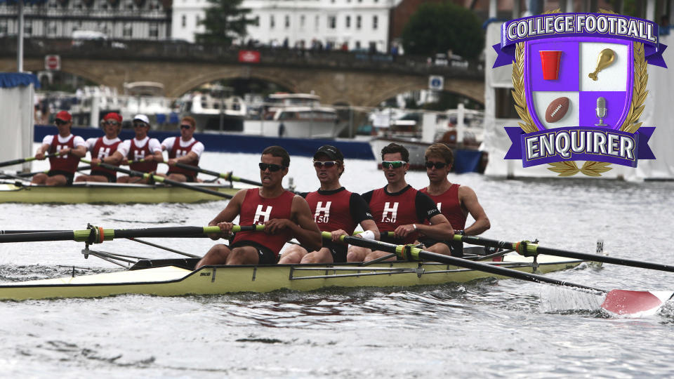 The Harvard rowing team participating in a Regatta
Photo by Steve Parsons/PA Images via Getty Images