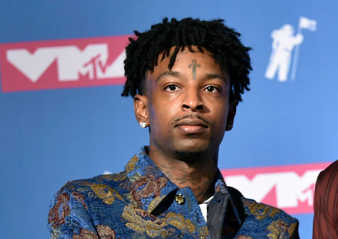 Rapper 21 Savage wil be joining Drake’s “It’s A Blur” 21-city concert tour. File photo, 2018. (Photo by Evan Agostini/Invision/AP, File)