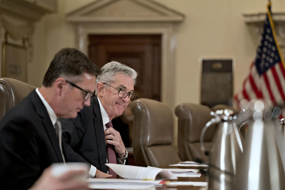 Jerome Powell, chairman of the U.S. Federal Reserve, right, arrives to a Federal Reserve Board meeting next to Richard Clarida, vice chairman of the U.S. Federal Reserve, in Washington, D.C., U.S., on Wednesday, Oct. 31, 2018. The Federal Reserve and other agencies -- responding to legislation that's meant to soften rules for smaller lenders -- are proposing that a series of complex capital demands only apply to Wall Street megabanks. Photographer: Andrew Harrer/Bloomberg via Getty Images