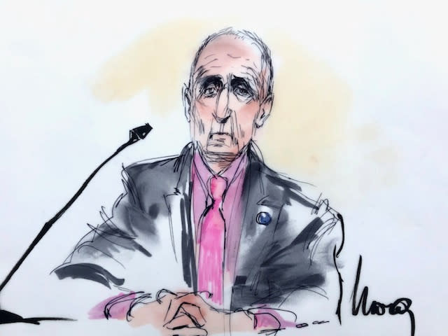 Courtroom sketch shows British cave diver Vernon Unsworth during the trial in a defamation case filed by Unsworth, who is suing Tesla chief executive Elon Musk for calling him a "pedo guy" in one of a series of tweets, in Los Angeles