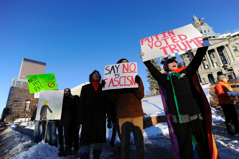 Anti-Trump protesters gather as Electoral College votes