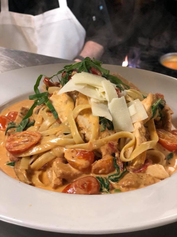 Tuscan Chicken Pasta at Agoros Pizza Bar & Grill.