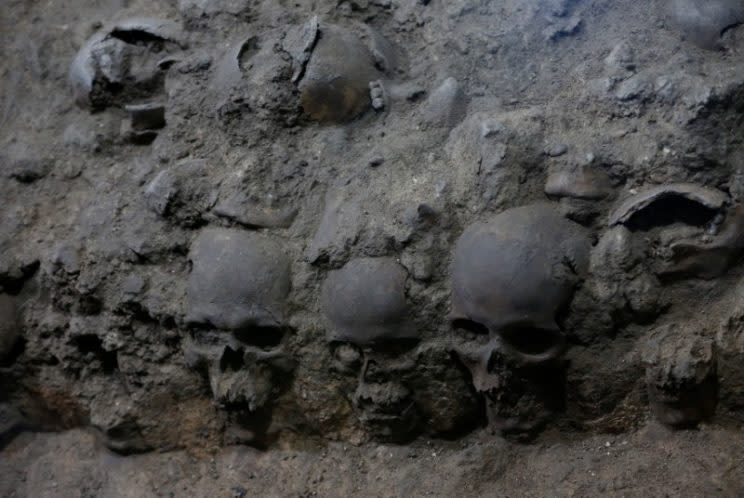 The skulls were found near a temple for the god of human sacrifice (Reuters)