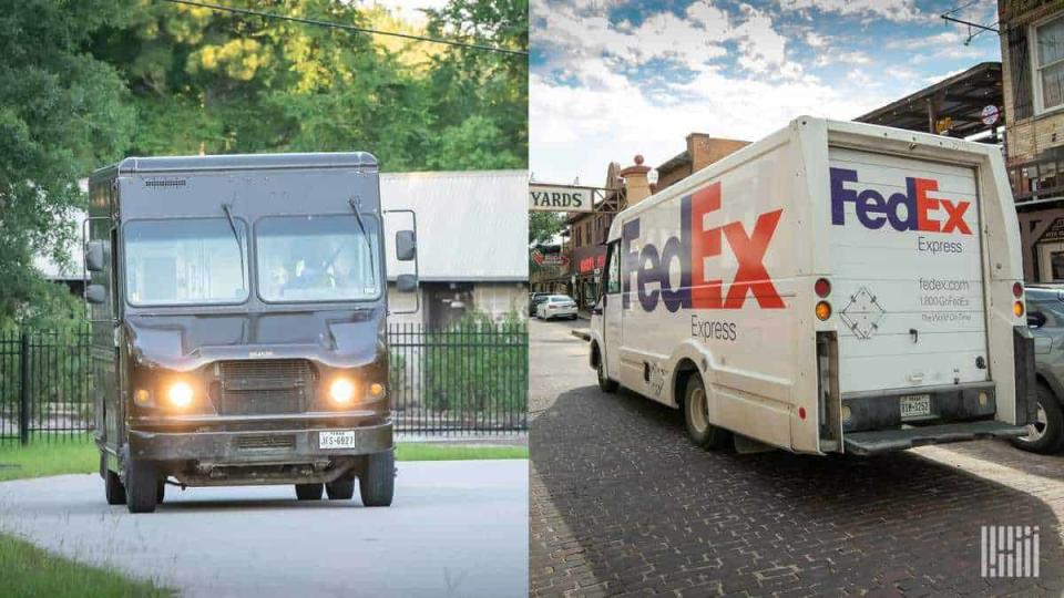 FedEx and UPS delivery vans.