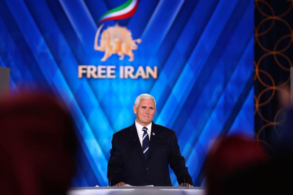 Albania MEK Pence (Copyright 2022 The Associated Press. All rights reserved)