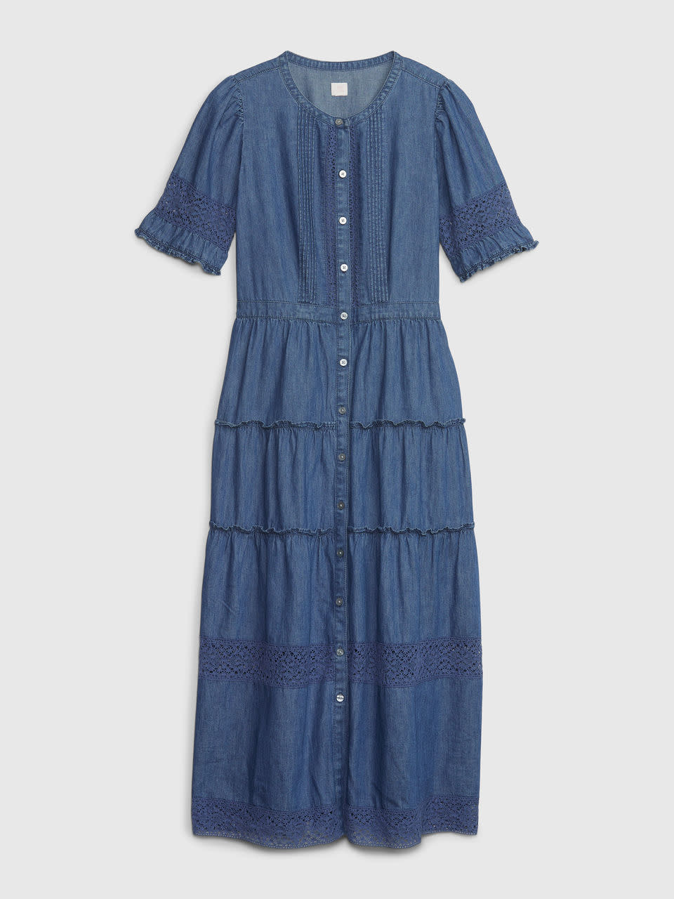 Gap x LoveShackFancy Denim Tiered Midi Dress