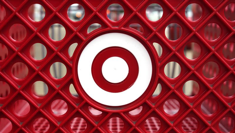 This is the Target logo on the side of a shopping cart in a Target store in Upper Saint Clair, Pa., on July 7, 2023. How will consumers view its Thanksgiving meal for $25 offer?