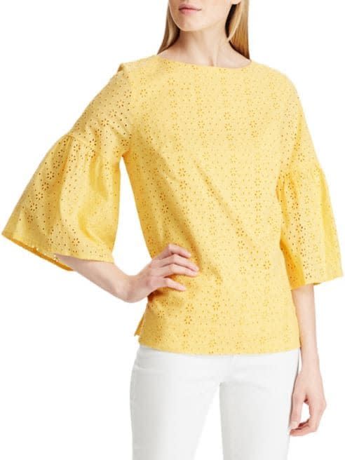 Eyelet Bell-Sleeve Cotton Top