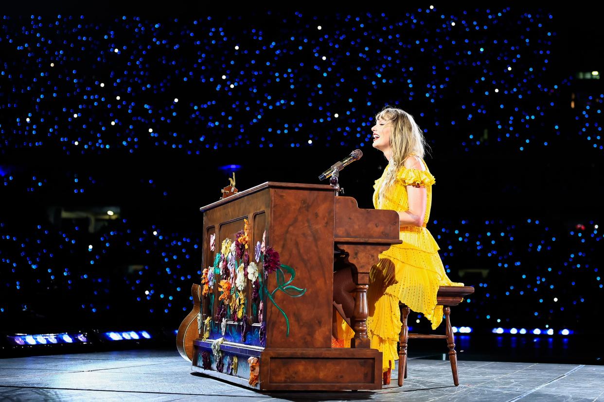 Taylor Swift performs onstage during "Taylor Swift | The Eras Tour" at Estadio Olimpico Nilton Santos on November 17, 2023
