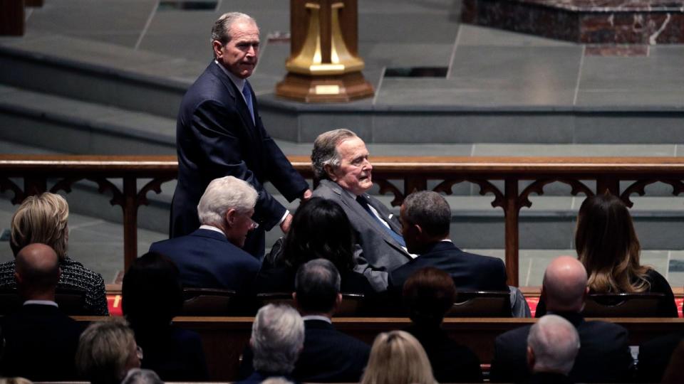 Bill and Hillary Clinton were also in attendance and sat next to the Obamas.