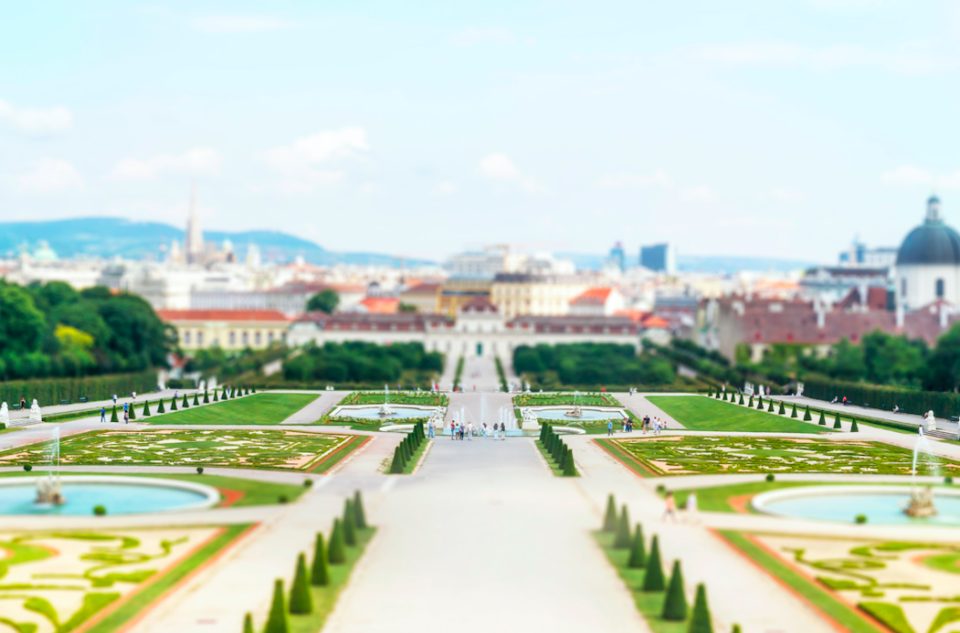 Tiny people can be seen at the Belverdere Palace in Vienna, Austria.