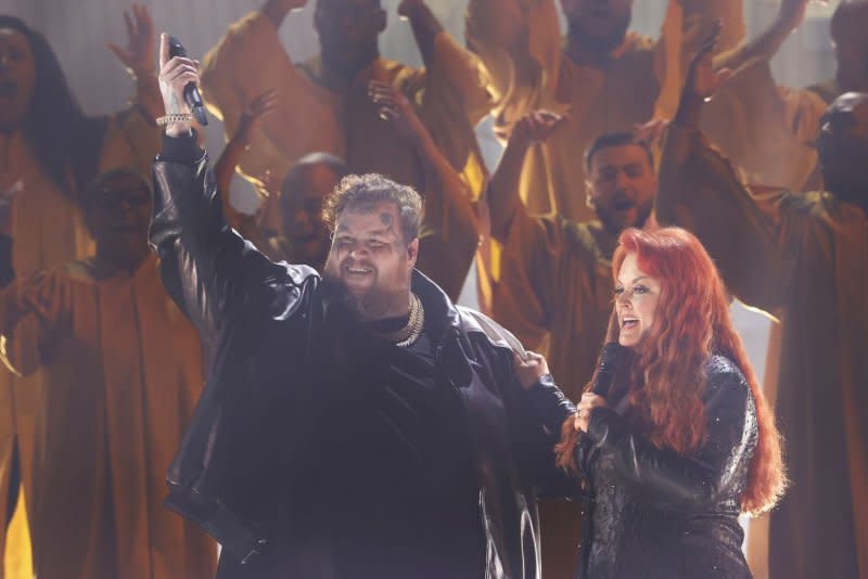 Jelly Roll opens the CMA Awards with "Need a Favor" and a surprise performance by country music legend Wynonna Judd during the 57th Annual CMA Awards at Bridgestone Arena in Nashville on Wednesday. Photo by John Angelillo/UPI