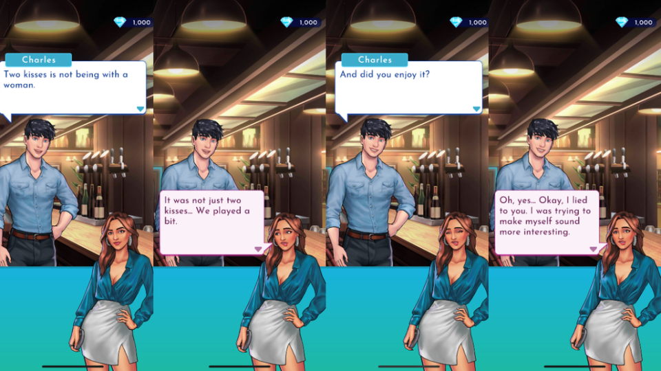 ‘A conversation in Fusebox Games’ Matchmaker app, in which the character pretends they are bisexual to seem ‘more interesting’ (Fusebox Games)