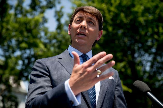 Trump campaign press secretary Hogan Gidley speaks to reporters outside of the White House on June 4, 2020.