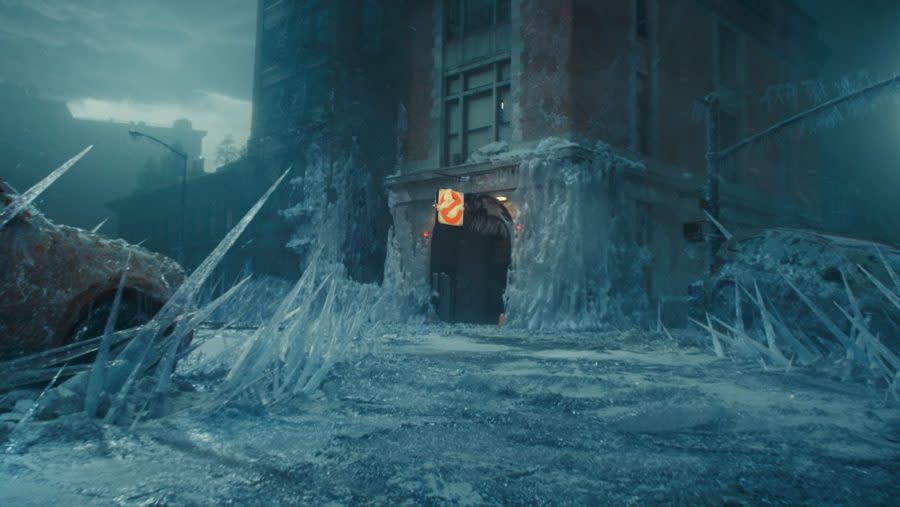 The firehouse freezes over in New York City in Columbia Pictures GHOSTBUSTERS: FROZEN EMPIRE.