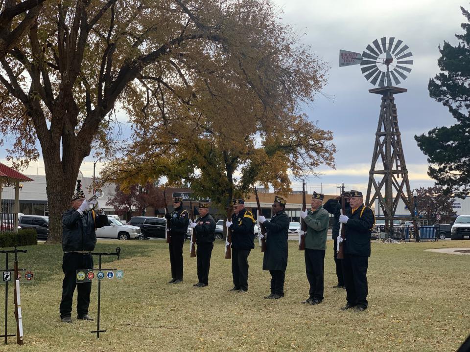 The ceremony also included a 21-gun salute, TAPS and WWII veterans laid the wreath at the monument honoring the fallen.