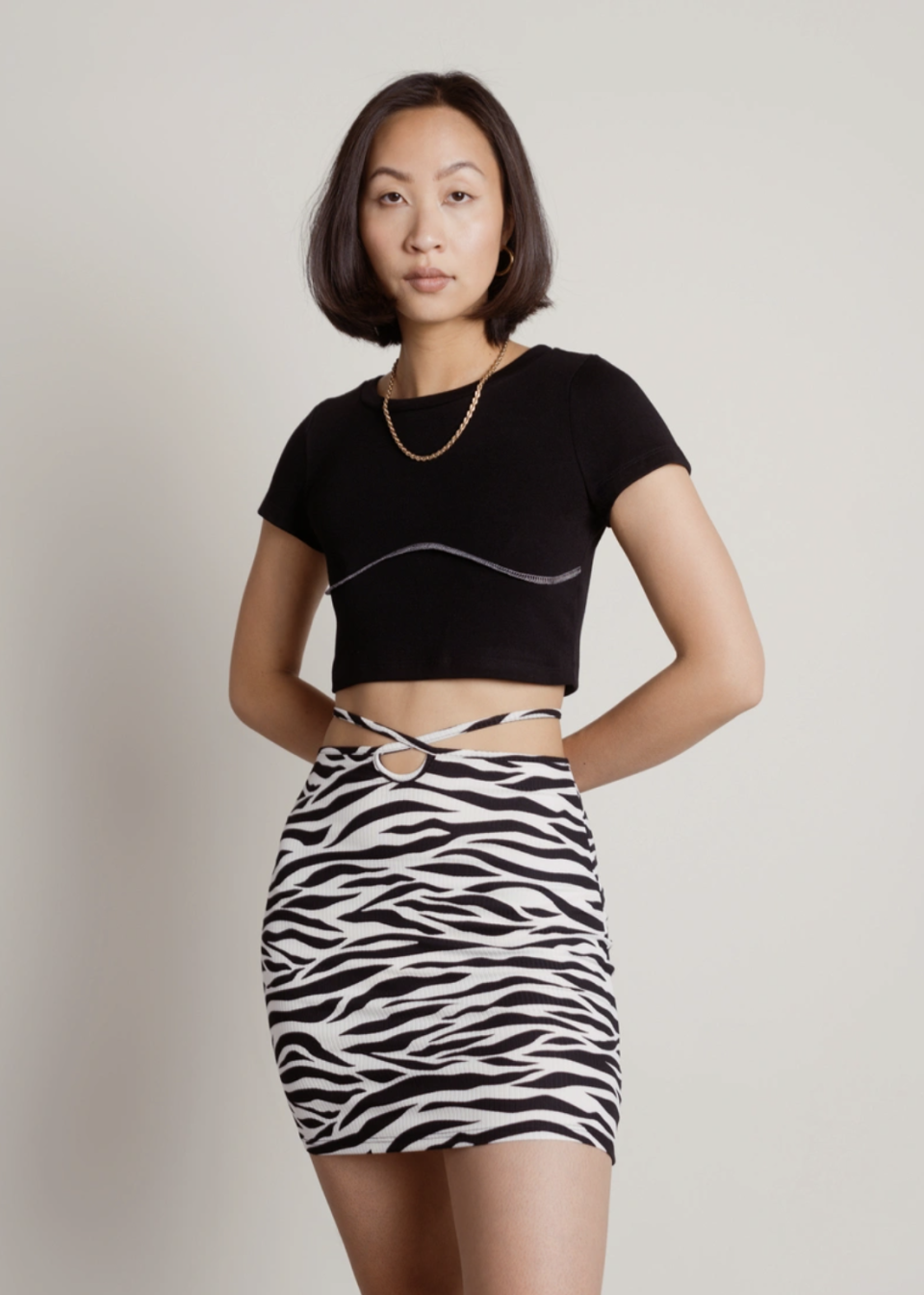 19) Blend In Zebra Waist Tie Bodycon Mini Skirt