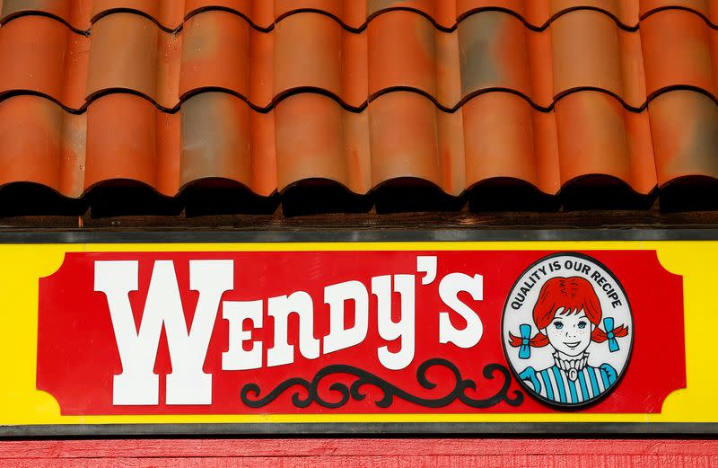 FILE PHOTO: A Wendy's sign and logo are shown at one of the company's restaurant in Encinitas, California