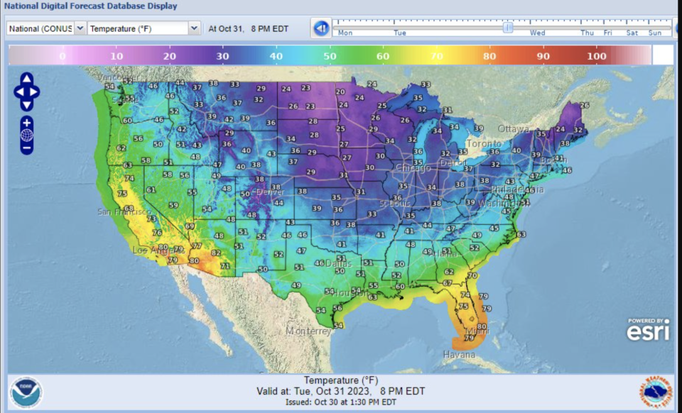 Cold temperatures are expected across much of the U.S. on Halloween. / Credit: National Weather Service