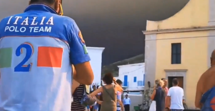 Locals and tourists gather after Volcano eruption. 