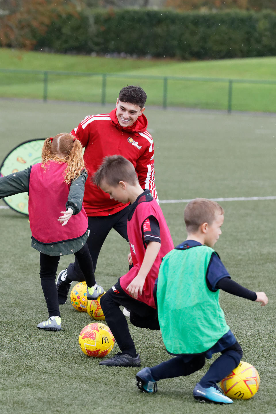 Daniel James taking in a McDonald’s Fun Football session at the Wales training camp on Friday (McDonald’s hand out)