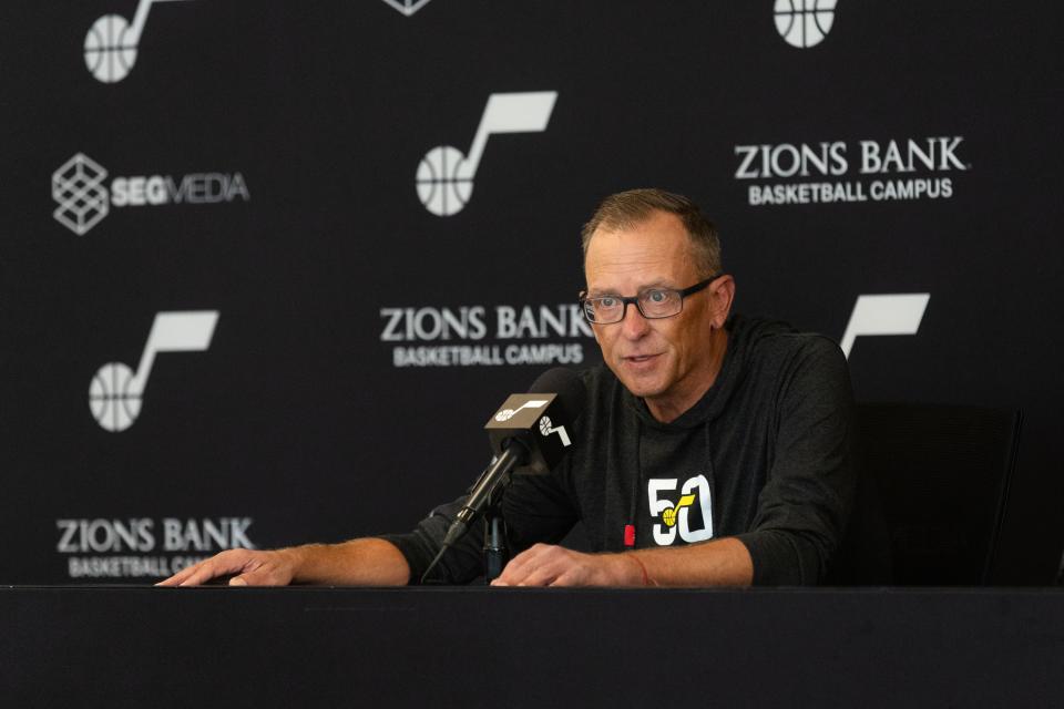 Utah Jazz general manager Justin Zanik speaks at a press conference at the Zions Bank Basketball Campus in Salt Lake City on Friday, Sept. 29, 2023. | Megan Nielsen, Deseret News