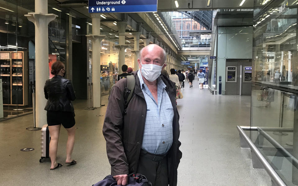 Retired accountant Richard Wilkins, 83, from Dorset was trying to get onto an earlier Eurostar train to pass through France into Switzerland before the quarantine restrictions become enforced. (SWNS)