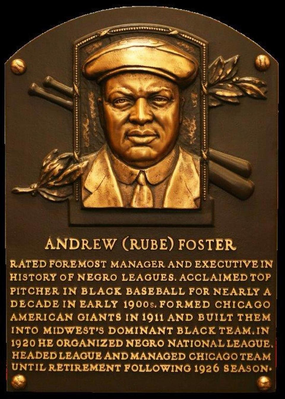 Rube Foster’s Major League Baseball plaque, Cooperstown.