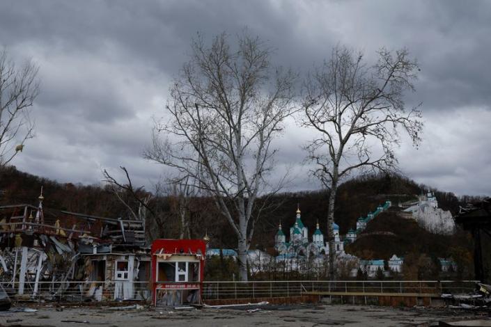 The observatory to the Orthodox Christian monastery The Holy Dormition Svyatogorsk Lavra is seen destroyed, in Sviatohirs’k