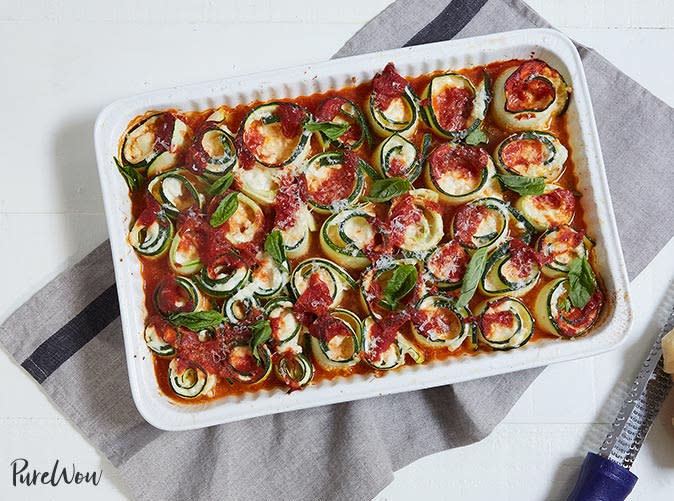 Baked Zucchini 'Ziti' Spirals with Mozzarella