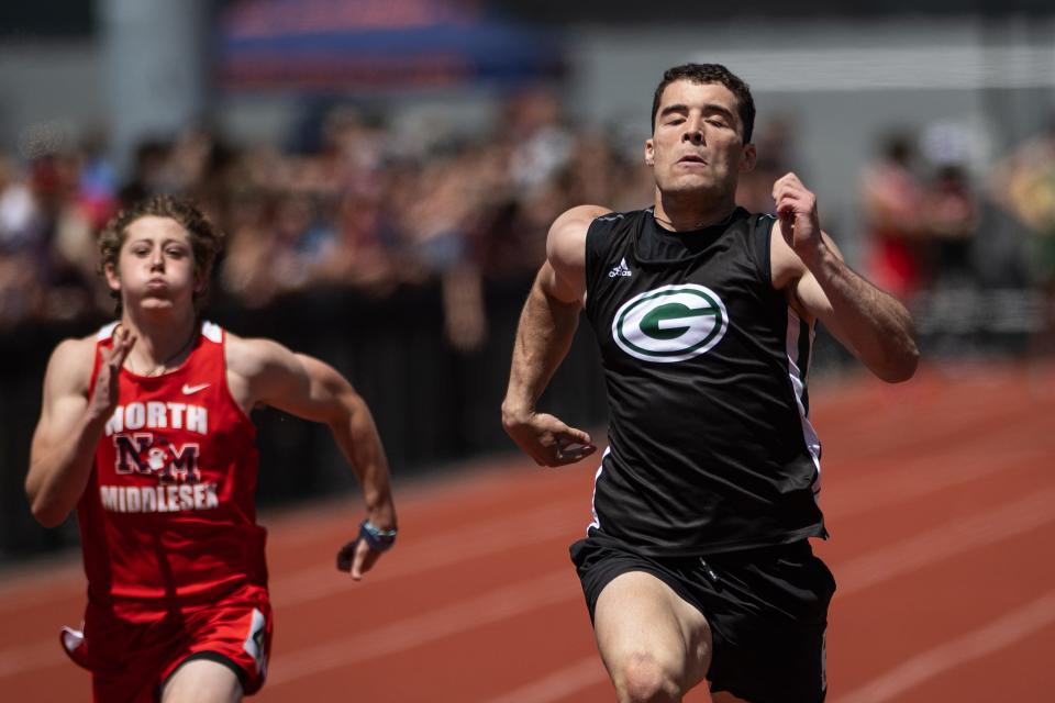 Grafton senior Liam Donagher competes in the 100 during Saturday's District E Division 1 Class Championships.