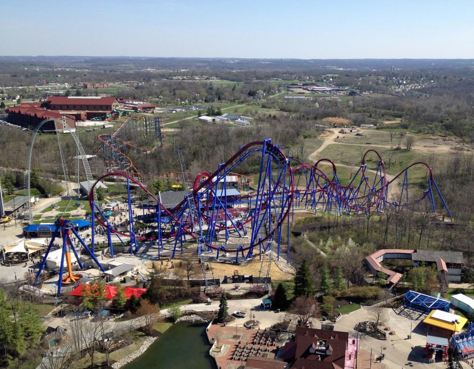 An aerial view of Kings Island's new Banshee roller coaster, as seen from the Eiffel Tower taken by staff reporter Rachel Richardson in 2014.