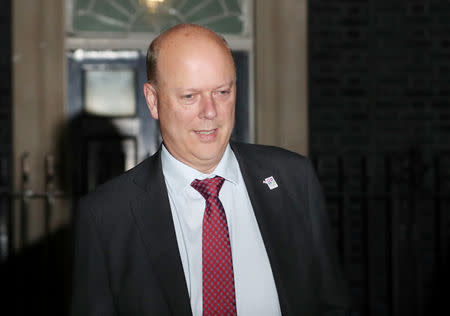 Britain's Secretary of State for Transport Chris Grayling leaves after the meeting with Britain's Prime Minister Theresa May at 10 Downing Street in London, Britain, November 13, 2018. REUTERS/Simon Dawson