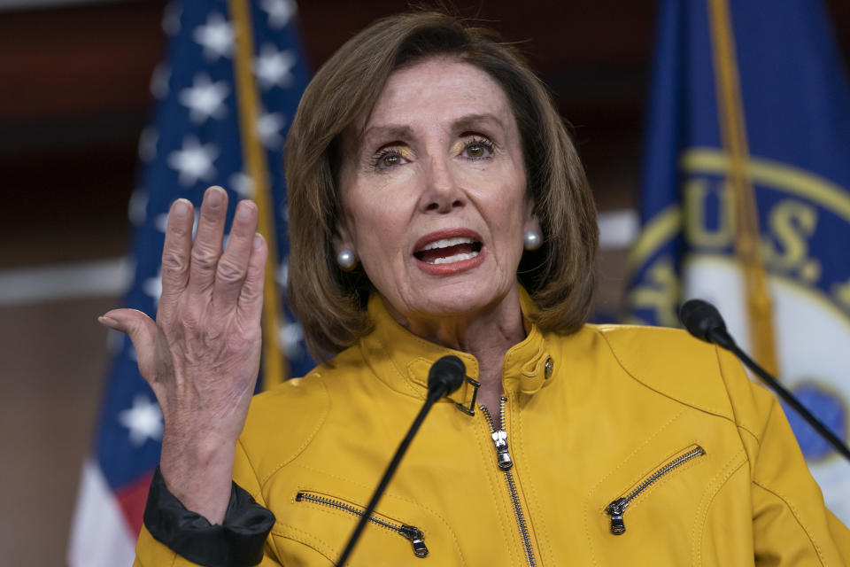 In this June 13, 2019 file photo, Speaker of the House Nancy Pelosi, D-Calif., speaks during a news conference on Capitol Hill in Washington. While Speaker Pelosi says Congress shouldn’t impeach for political reasons or not impeach for political reasons, political considerations overhang the decision making. (AP Photo/J. Scott Applewhite)
