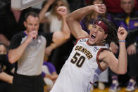 Denver Nuggets forward Aaron Gordon (50) reacts after dunking in the second half of Game 4 of the NBA basketball Western Conference Final series against the Los Angeles Lakers Monday, May 22, 2023, in Los Angeles. (AP Photo/Mark J. Terrill)