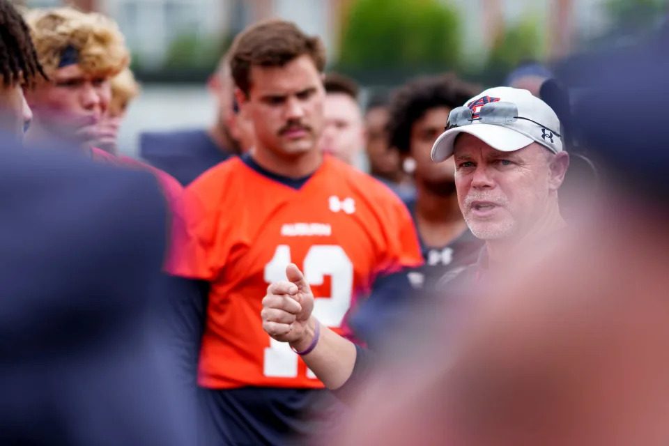 Auburn offensive coordinator Philip Montgomery during practice at the Woltosz Football Performance Center on Aug. 3.