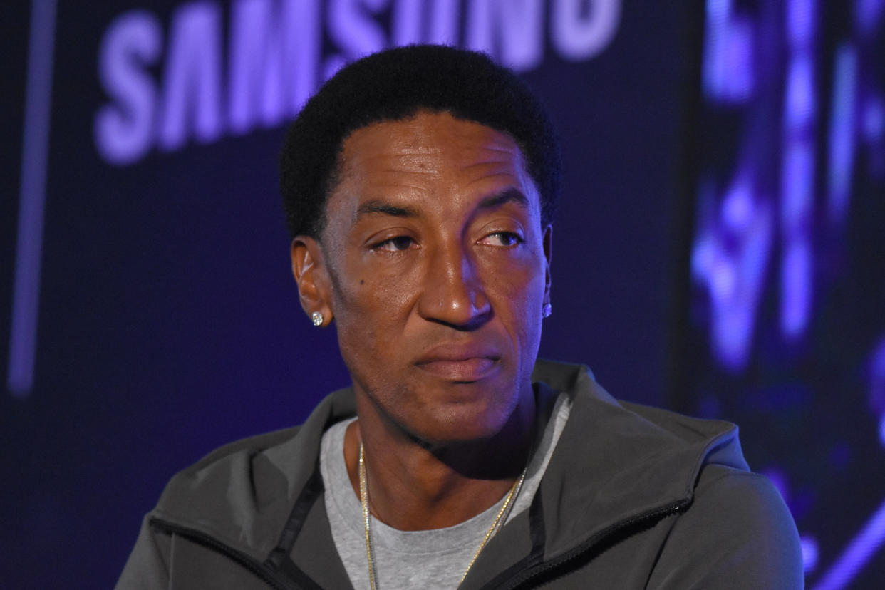 MEXICO CITY, MEXICO - SEPTEMBER 01: Former NBA player Scottie Pippen speaks during a press conference as part of Heat Fest at Citibanamex Center on September 01, 2018 in Mexico City, Mexico. (Photo by Carlos Tischler/Getty Images)