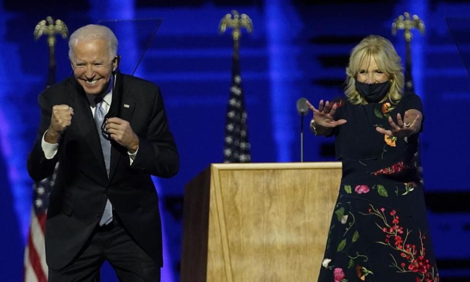 Joe and Jill Biden greet supporters in Wilmington, Delaware