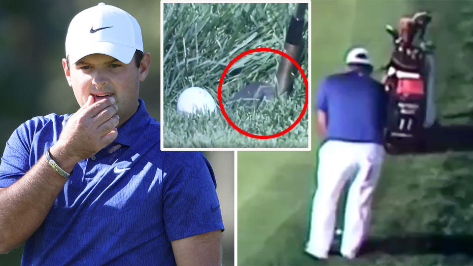 Pictured here, the latest incident that has seen Patrick Reed accused of cheating.
