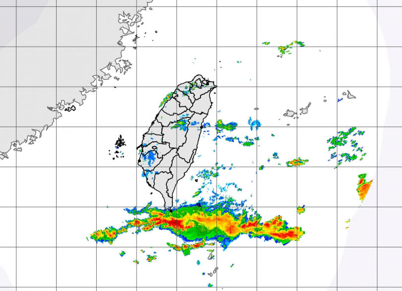 鋒面滯留台灣南端。25日6時30分雷達圖。（圖／中央氣象局）