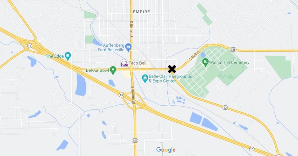 The city of Belleville hired a local engineering firm in 2011 to design a roundabout at South Belt East and Freeburg Avenue, marked by an X on this map, but the project has been delayed over the years.