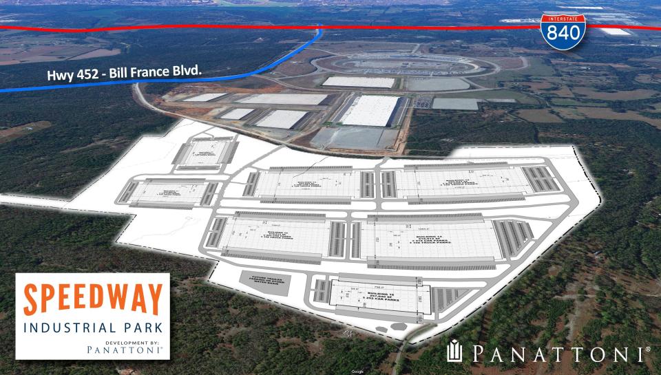 The latest site map for Speedway Industrial Park's expansion plan after Panattoni Development Company purchased additional land to nearly double its footprint.